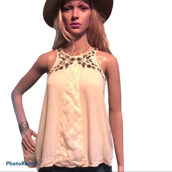 COCO+JAIMESON  Sleeveless off white embroidered top - Picture 1 of 9